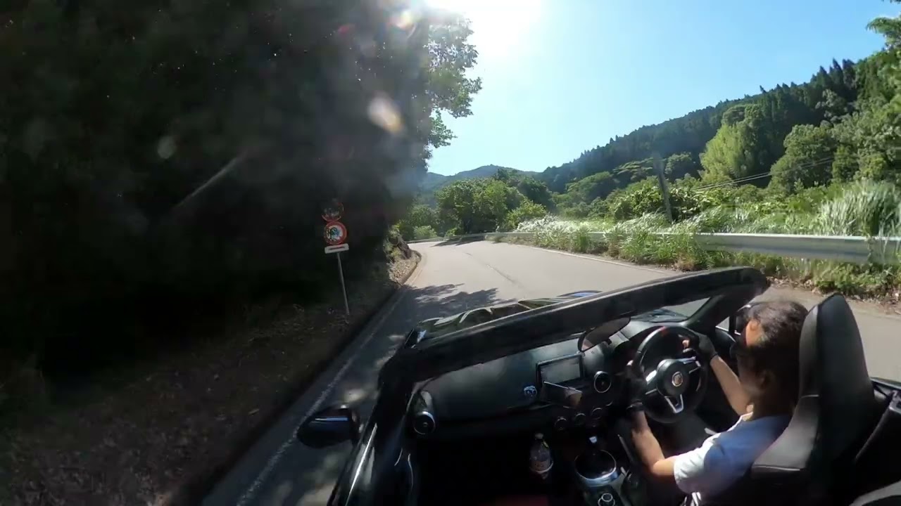 4K Driving Abarth 124 spider along a road through the forest in Shizuoka 04, Japan in spring