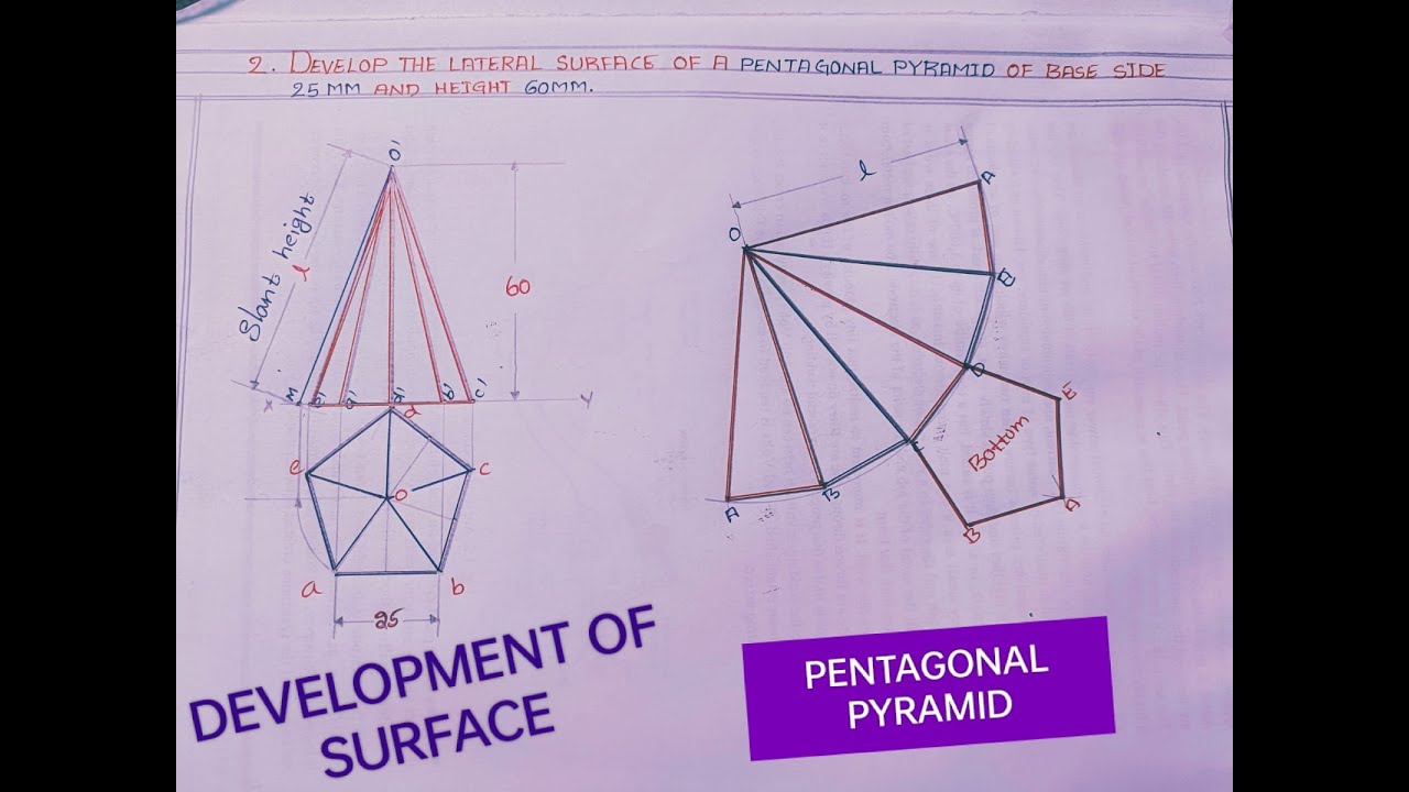 DEVELOPMENT OF SURFACE OF PENTAGONAL PYRAMID : PROBLEM NO - 2