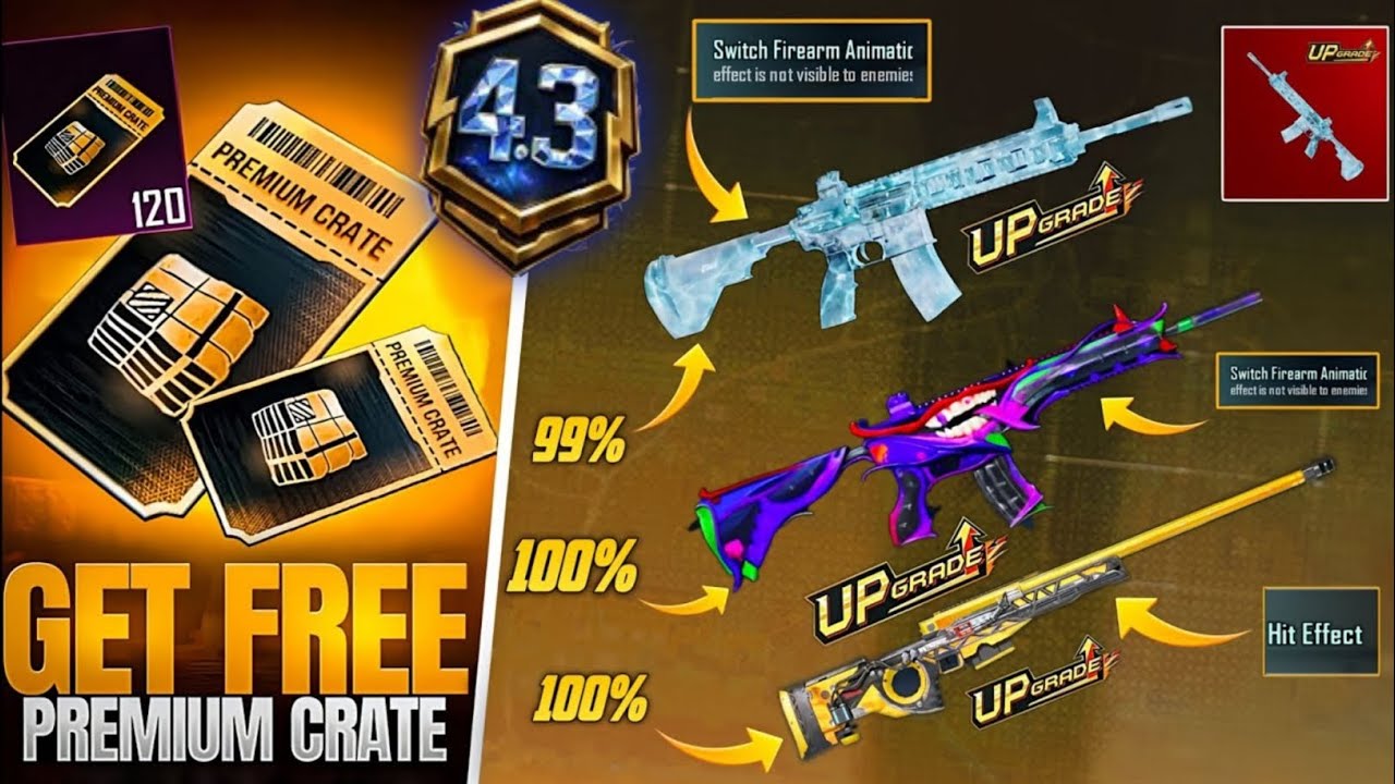 Next Premium Crate Leaks | 4.3 Update Premium Upgraded Guns Expected Skins | Mythic Outfit | PUBGM 
