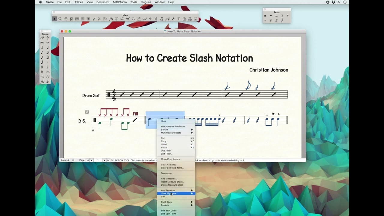Creating Slash Notation for your Drum Charts in Finale