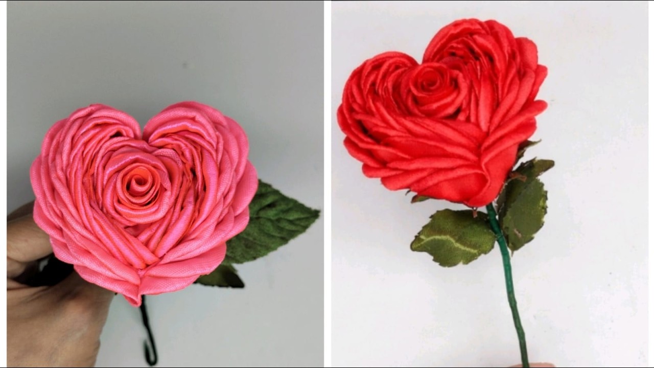 Heart-shaped satin ribbon rose satin ribbon # diy satin ribbon #rose heart diy# rose diy