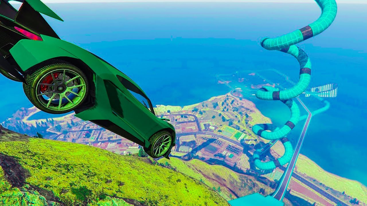 4-Player Chiliad To Ocean Stunt Race - GTA V Online Funny Moments | JeromeACE
