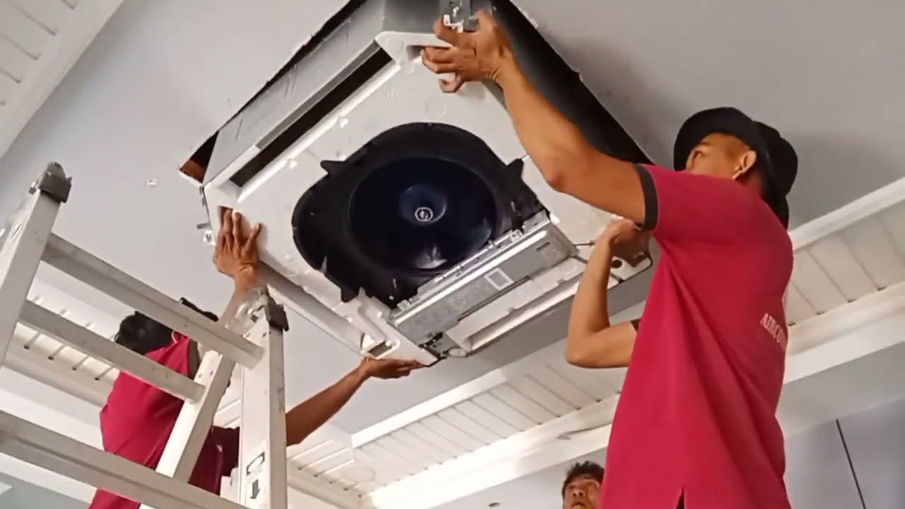 CEILING CASSETTE Installation by Team Jeff #airconditioner #CeilingCassatteAircondition #kolin