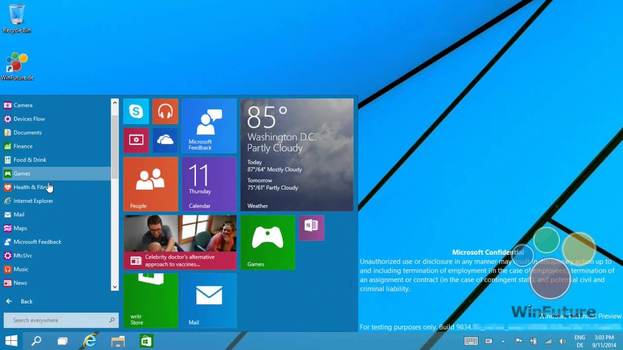 Windows 9: Das neue Startmen&uuml; in Aktion