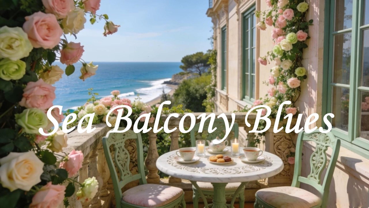 Sea Balcony Ambience 🌊 Soft Piano Blues, Ocean Waves & Seagulls | Relax
