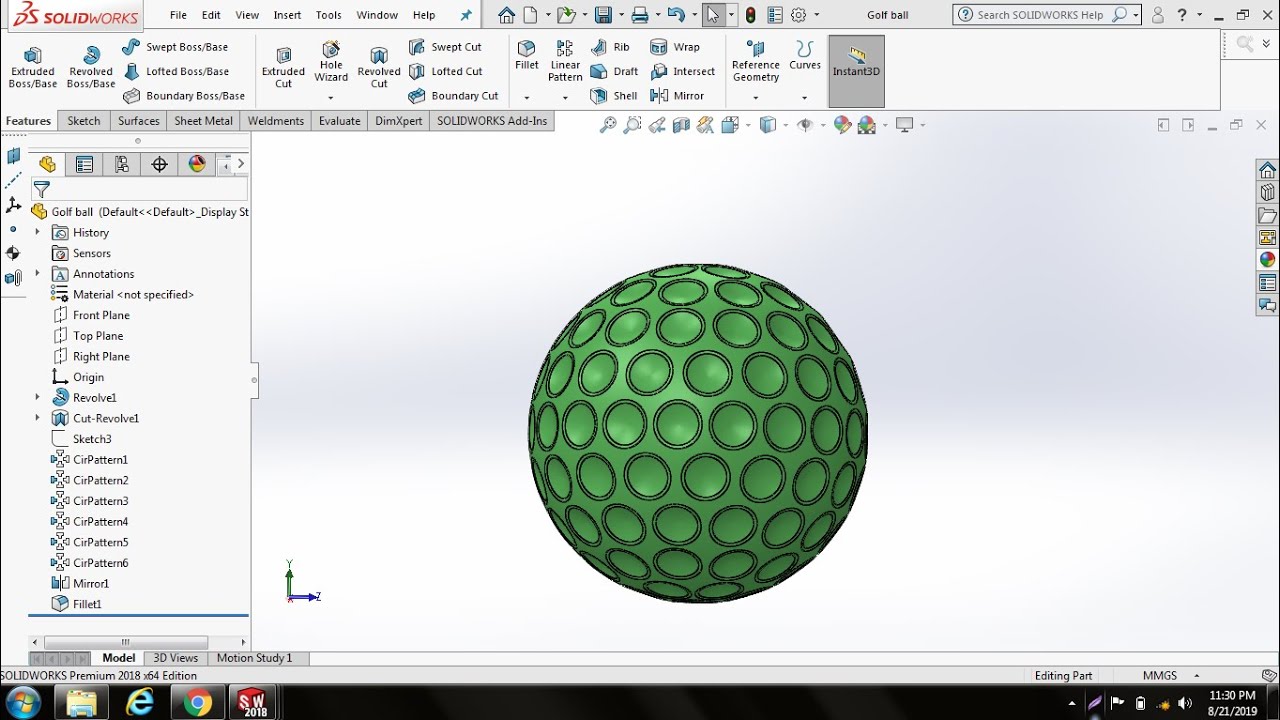 Solidworks practice part13|Golf ball using Solidworks| Tutorial for solidworks