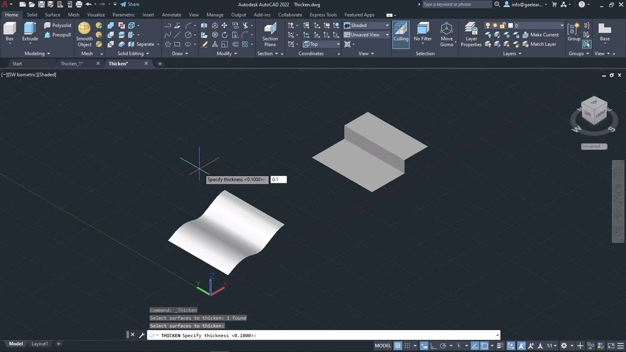 Thicken tool (AutoCAD 3D Tutorial)