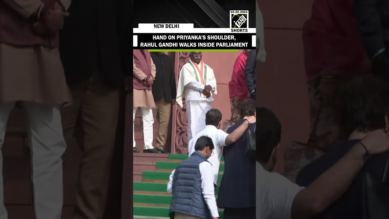 WATCH: Hand on Priyanka Gandhi&rsquo;s shoulder, LoP Rahul Gandhi walks inside Parliament