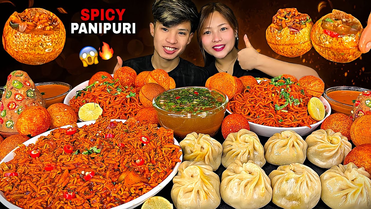 DEADLY SPICY PANIPURI🔥CHALLENGE WITH DEEP😱❤️BIG JUICY BUFF MOMO🥟SPICY GILO CHATPATEY |