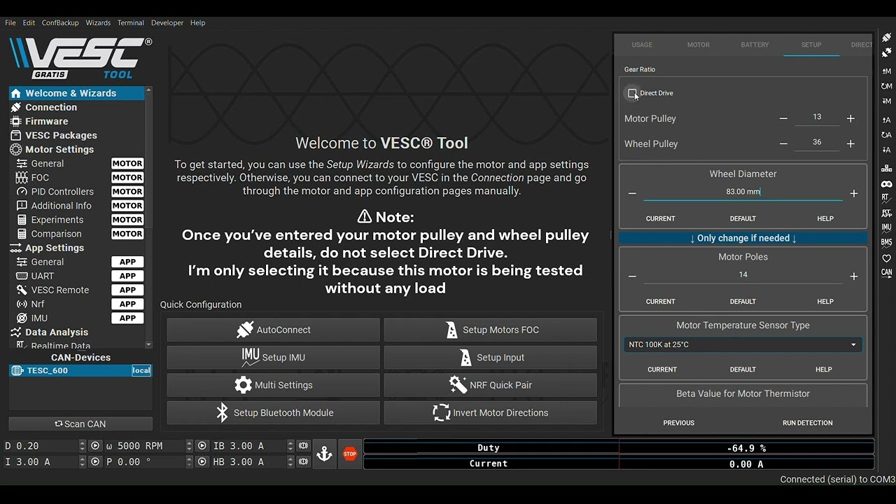 VESC Motor Tuning & Duty Cycle Test