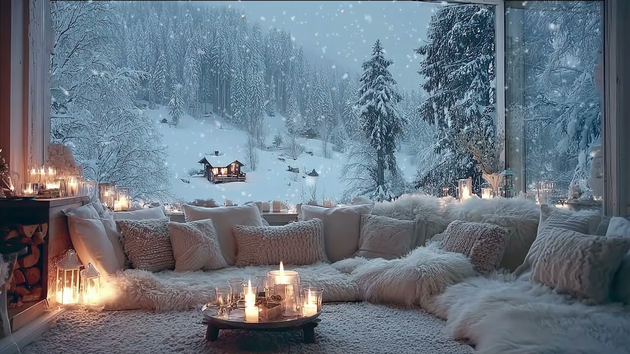 🌨️✨Snowfall Lounge Ambience | Winter Piano for 3 Hours | Relax Unwind Stress Relief Focus Study