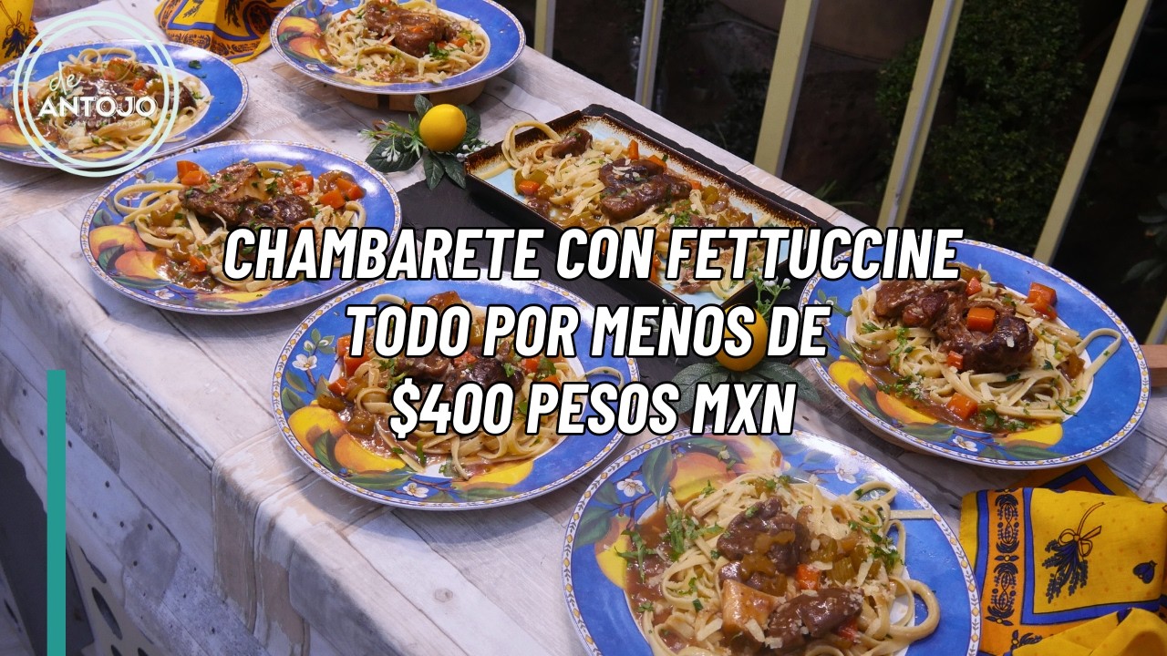 Chambarete en Gravy sobre Fettuccine Cremoso | Receta Rendidora y Económica