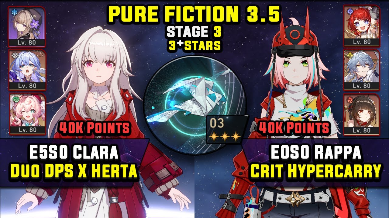 E5 Clara Carry W/ Herta & E0 Rappa Carry W/ Sunday (3 Stars) Pure Fiction 3 Honkai Star Rail 3.5