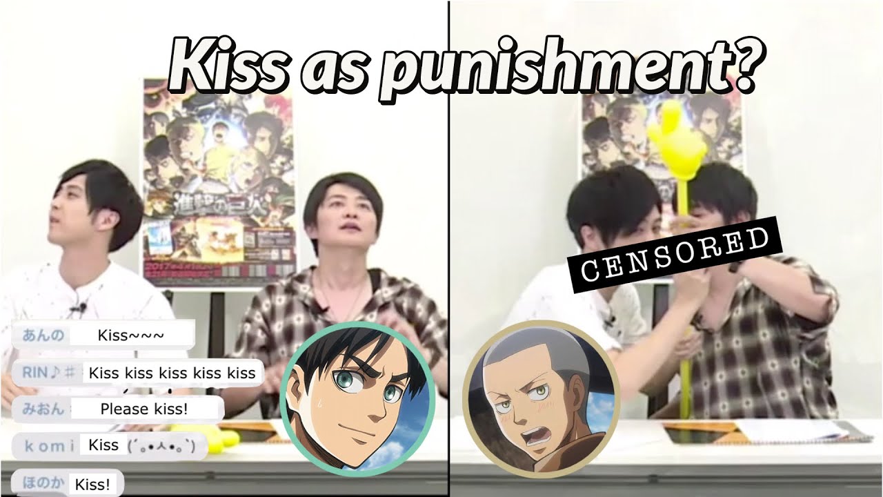 Shimono and Kaji play AoT themed charades but fans want them to kiss as punishment