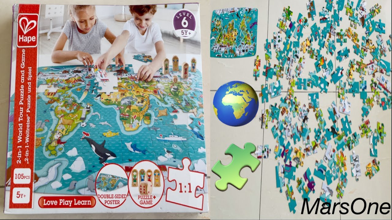 World Tour Puzzle and Game 2in1 |105 piece puzzles | Fun for kids | Interesting Game | Hape @MarsOne