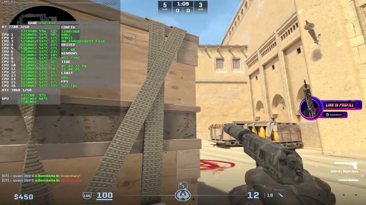 CS2 FPS TEST | RYZEN 7 7700 + RTX 3060 | Deathmatch, matchmaking