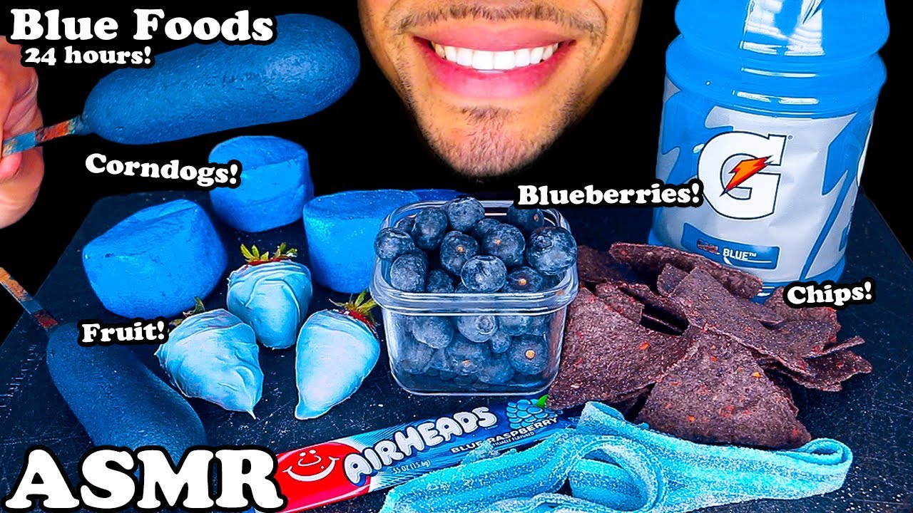 ASMR Blue Foods for 24 Hours Corn Dogs Cheeseburger Food Coloring Only Challenge Jerry Eating Show