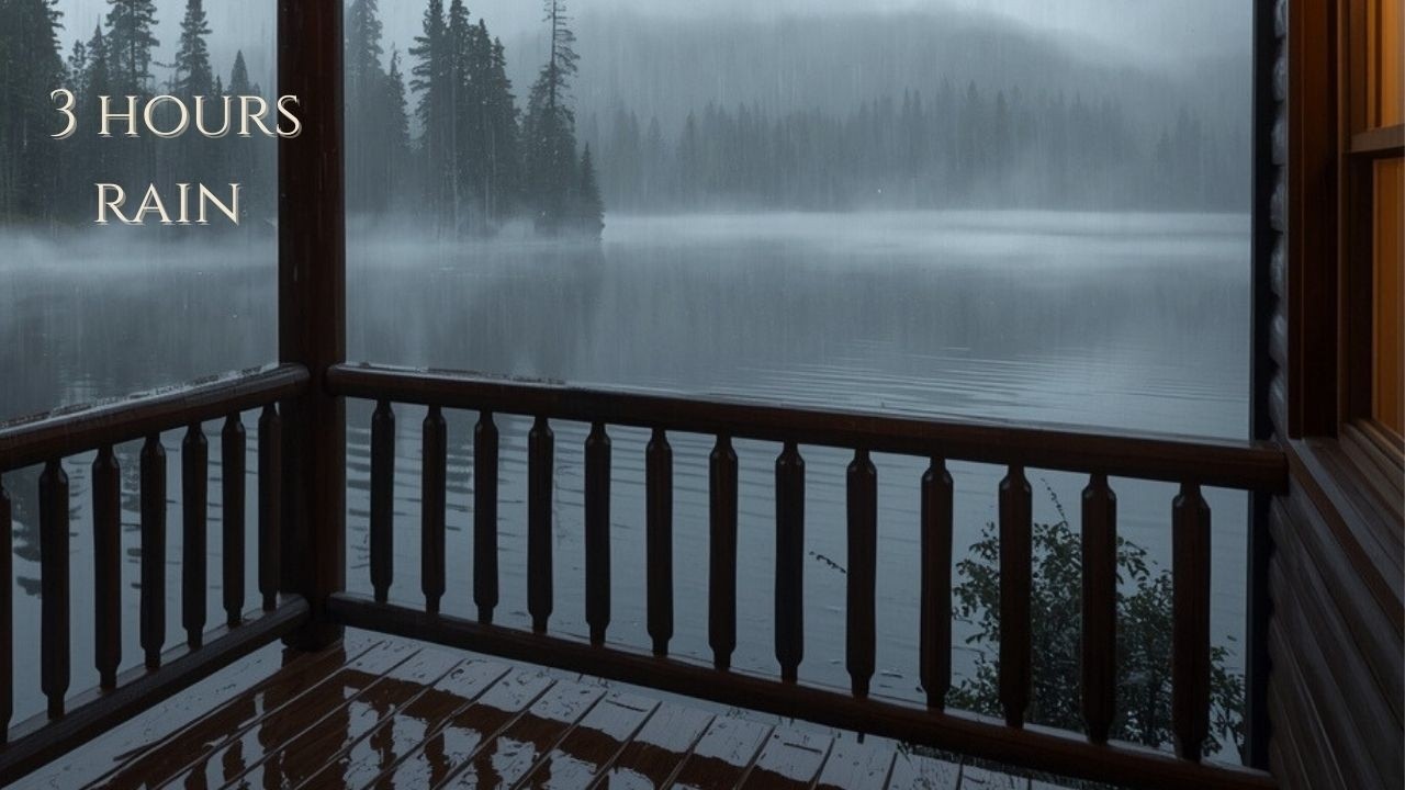 Rain on the Cabin Porch | 3 Hours Forest Lake Rain Sounds for Sleep