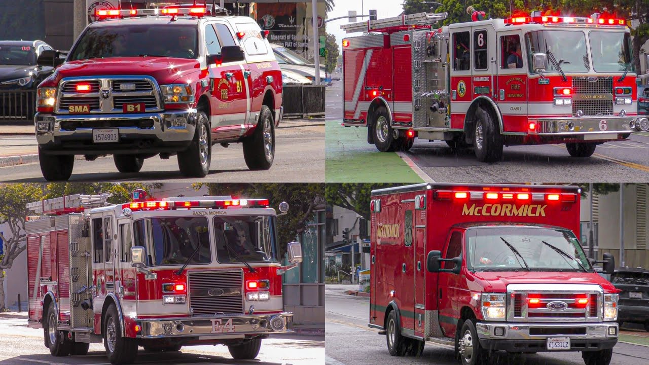 Santa Monica Fire Dept. Battalion 1, Engine 1, Engine 6, Engine 4, & McCormick Ambulance Responding