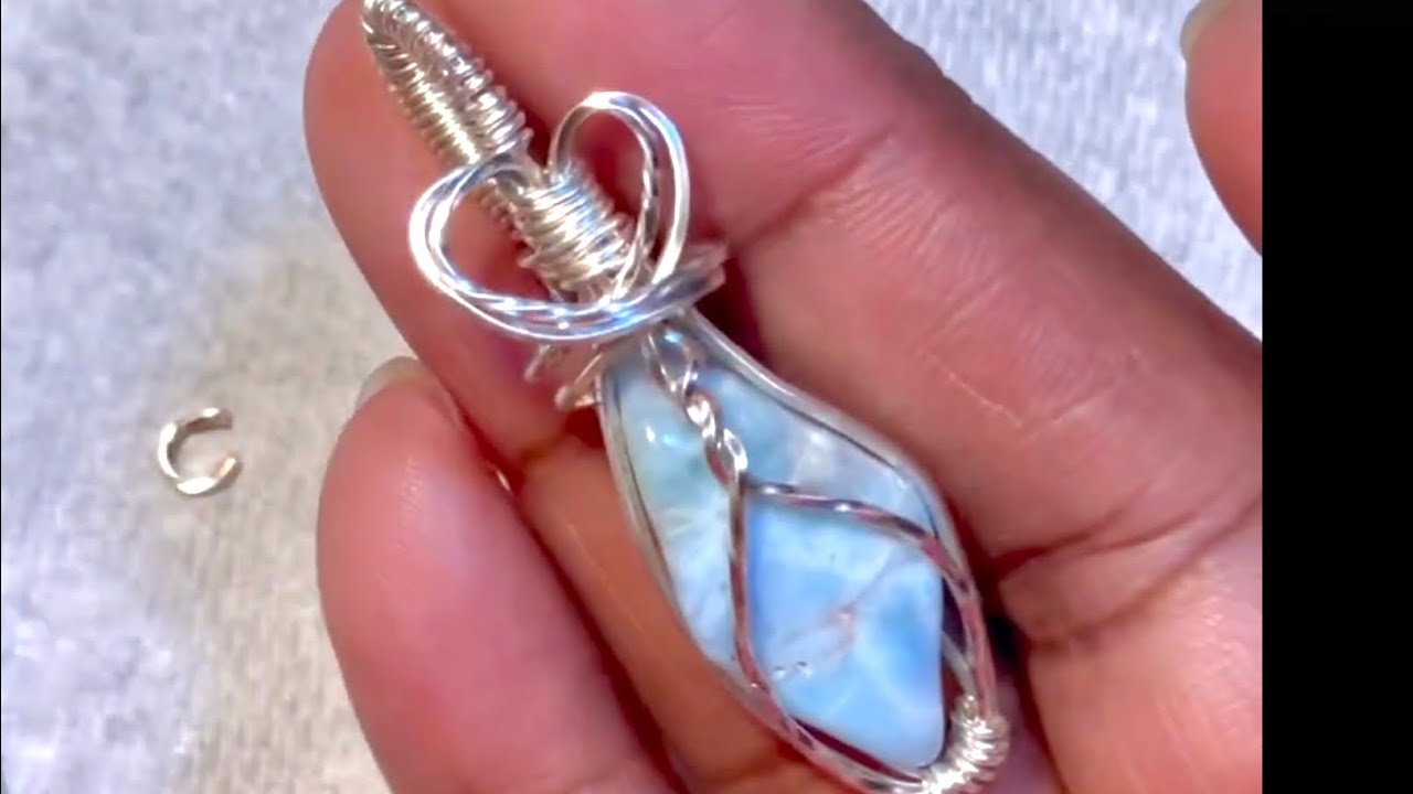 Polished Caribbean Larimar Wire Wrapped Pendant