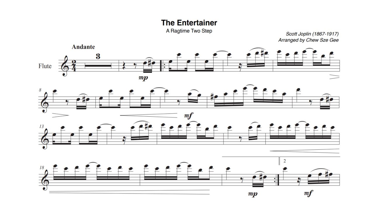 Scott Joplin – The Entertainer ♩= 80 (Actual Speed) Flute & Piano midi