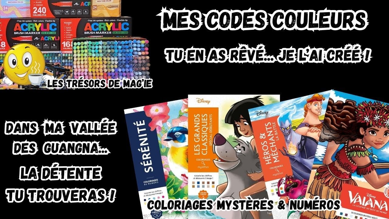 Codes Couleurs GuangNa dans les Coloriages Mystères -  Feutres acryliques Brush 240 GuangNa et 168