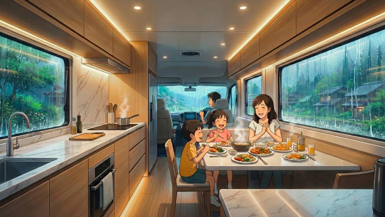 Cozy Rainy Day in a Luxury Motorhome | Autumn Forest Anime Vibes 🌧️