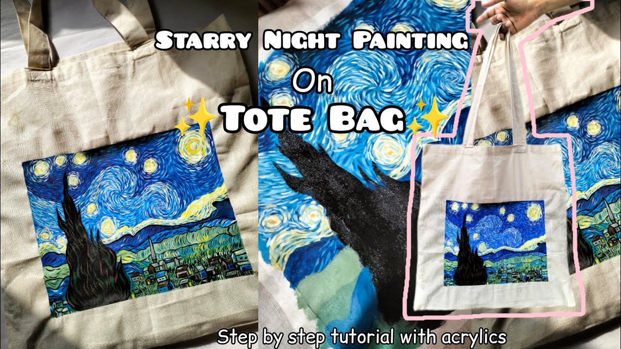 How to paint a Starry Night on a Tote Bag with acrylics ✨Tote Bag Painting ✨Step By Step Tutorial