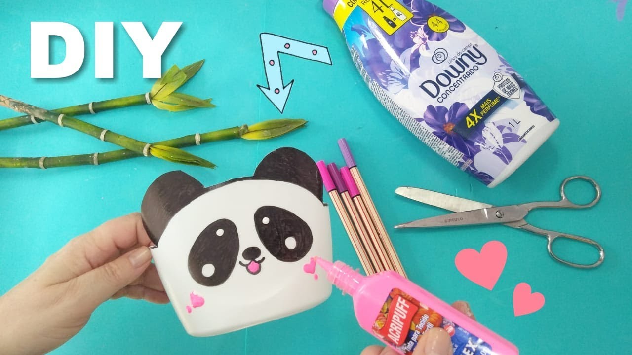 DIY Panda com material recicl&aacute;vel- ORGANIZADOR com embalagem de amaciante/ Panda Craft