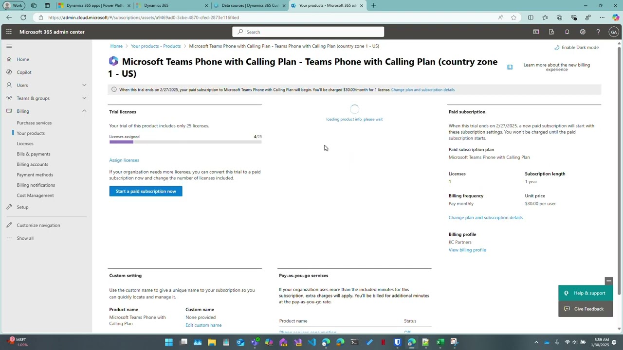 Disable billing and extend MS free trial from 30 days to 60 days.