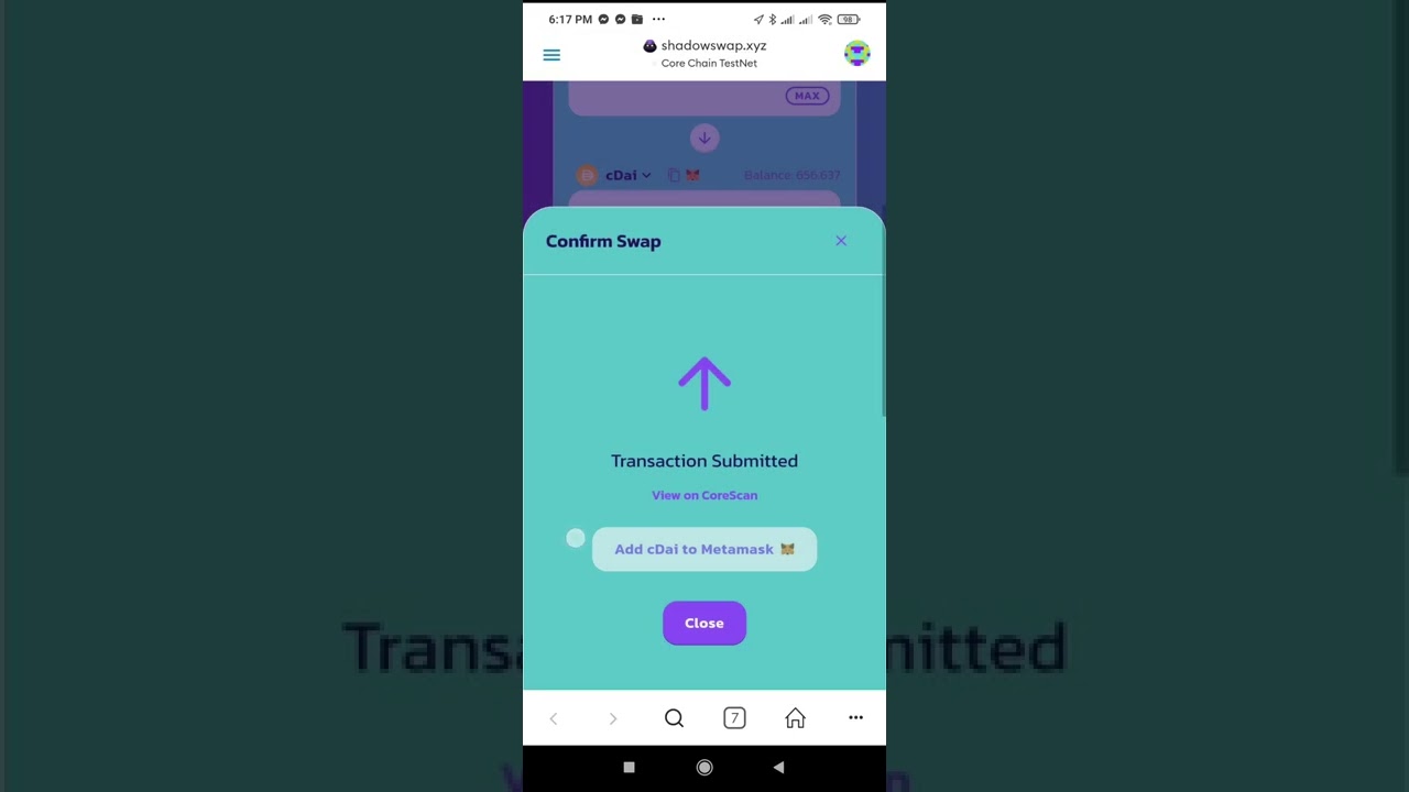 CORE CHAIN TEST NET COINS SWAPPING using shadowswap.xyz