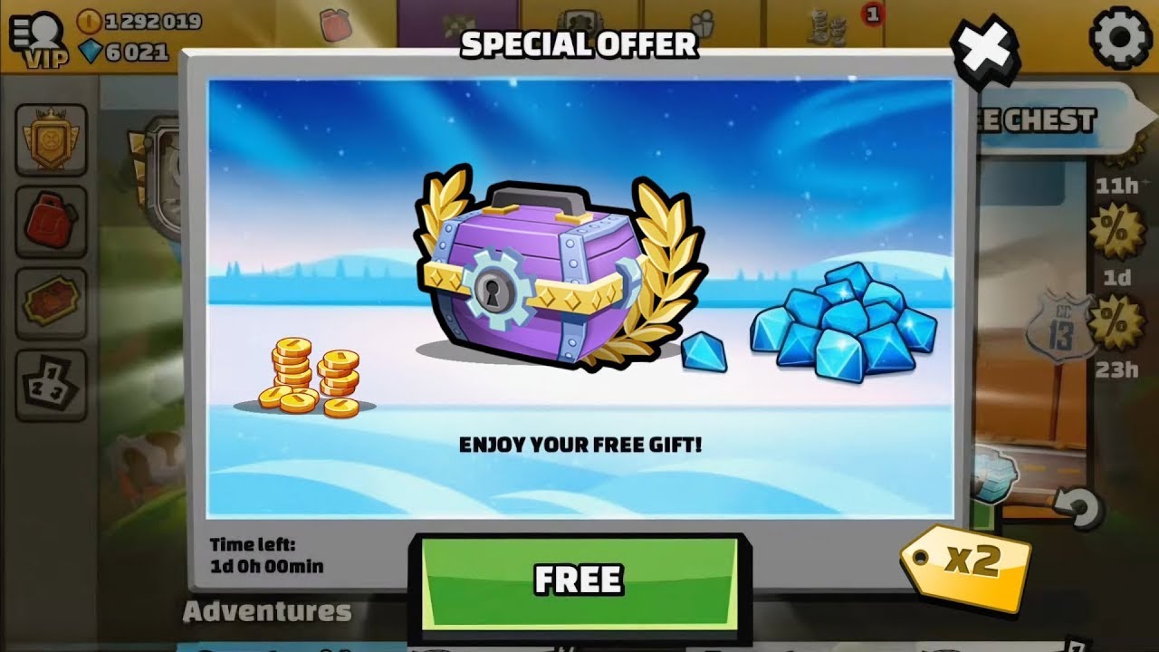 2 БЕСПЛАТНЫХ ПОДАРКА В - Hill Climb Racing 2
