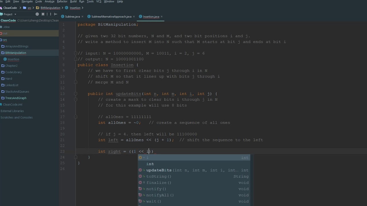 Java Technical Interview - Inserting a Bit Number Into Another Bit Number