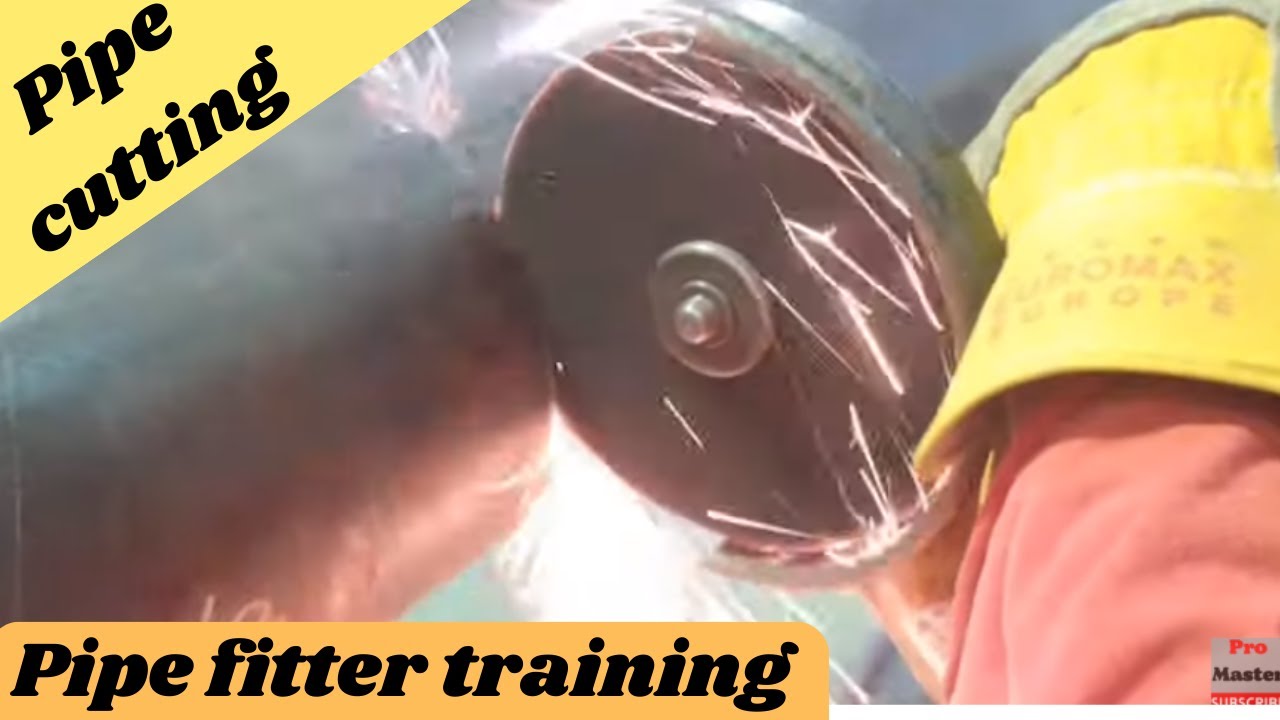 Pipe cutting. Pipefitter training. Pipe fabrication work. Pipe fabrication. pipe cut machine sound