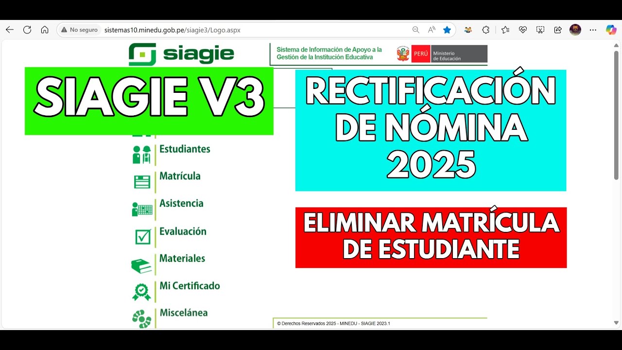 RECTIFICACION DE NOMINAS 2025   ELIMINAR MATRICULA DE ESTUDIANTE SIAGIE V3