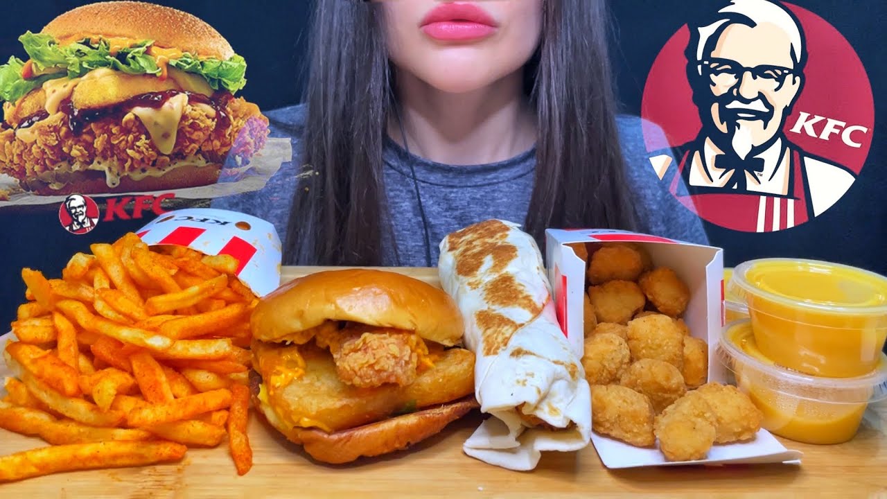 KFC | CHICKEN BURGER + SPICY FRIES | MUKBANG ASMR | EATING SOUNDS