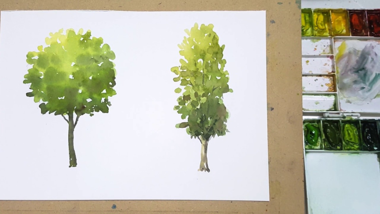 วาดต้นไม้ สีน้ำ [Easy Watercolor Tree Painting Tutorial] #1