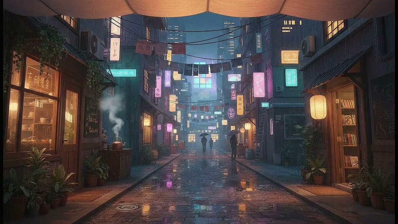 Cozy Cyberpunk Street at Night 🌧️ 4K Rainy City Ambience (3 Hours)