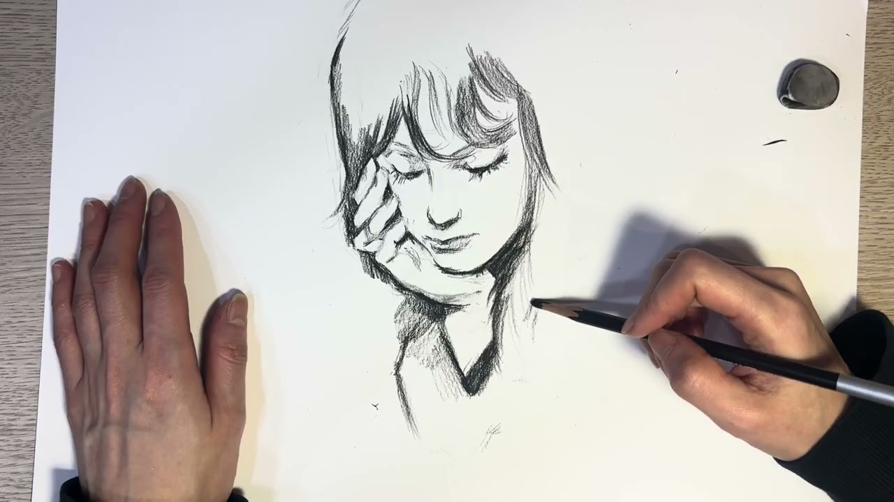 턱을괴고있는 사람 콘테소묘-방학특강