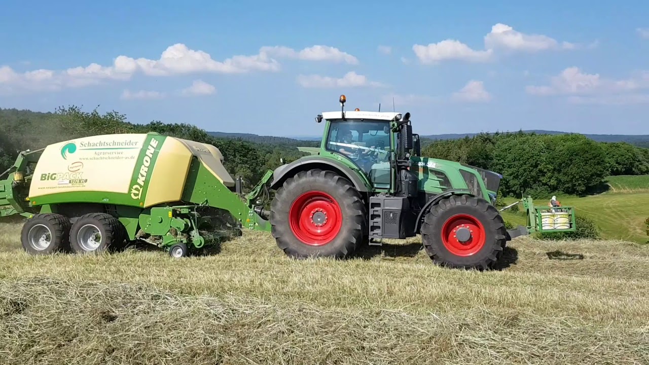 Heuernte 2018 Quaderballen Pressen mit Fendt Vario 828 und Krone Big Pack 1270 VC