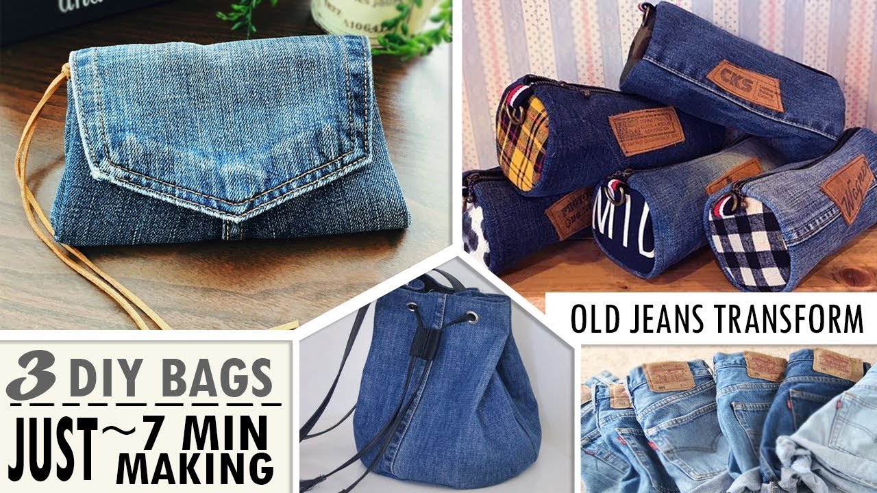 3 MOST FASTEST DESIGN DIY PURSE BAG FROM OLD JEANS // Sweet Pouch You Can Easy Do