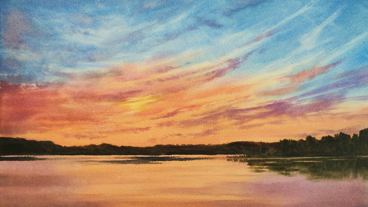 Cómo pintar un cielo de atardecer | PAISAJE EN ACUARELA | Watercolor landscape painting