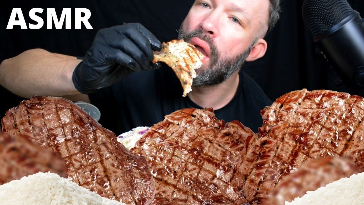 STEAKS AND RICE ASMR DAILY MEAL EATING DINNER MUKBANG SALAD BREAD VINAIGRETTE DIP SAUCE NO TALKING