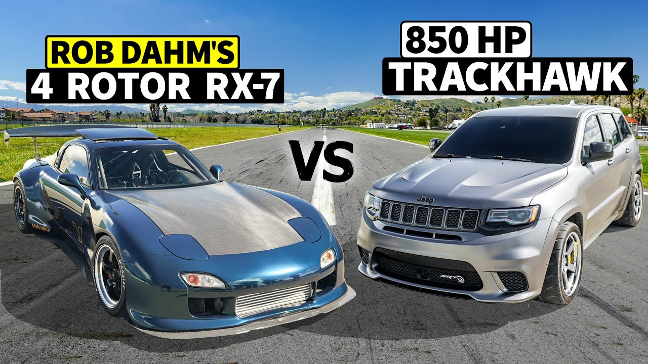 Rob Dahm’s 4 Rotor AWD RX-7 drag races 850hp Jeep Trackhawk!