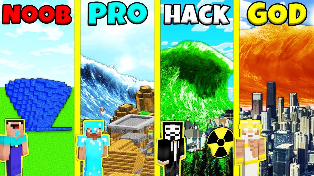 Minecraft Battle: TSUNAMI BUILD CHALLENGE - NOOB vs PRO vs HACKER vs GOD / Animation