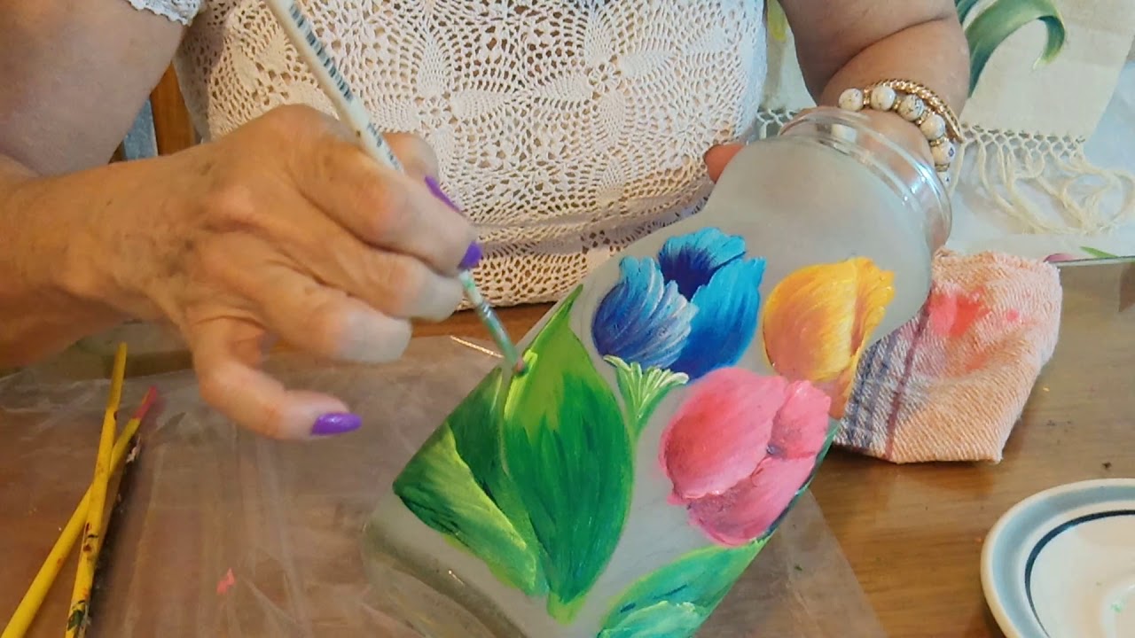 COMO PINTAR  BOTELLAS - FRASCOS DECORADOS -TULIPANES