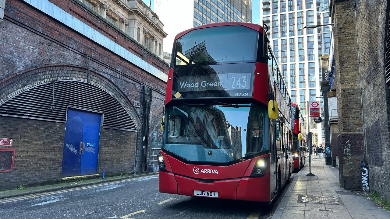 FULL ROUTE VISUAL|Arriva London Bus Route 243|Waterloo - Wood Green|HV334(LJ17 WOH)