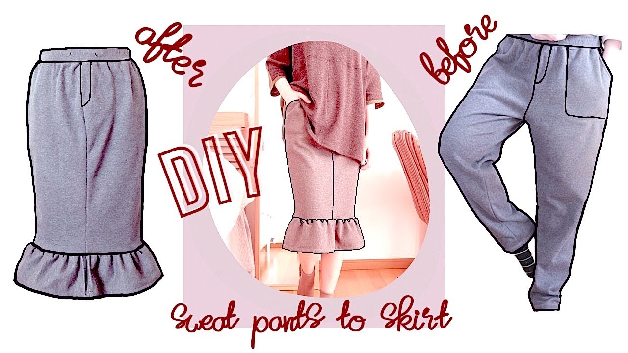 Refashion・Sweatpants to Skirt スウェットパンツリメイクEASY DIY CLOTHES turning convert pants to skirtㅣmadebyaya