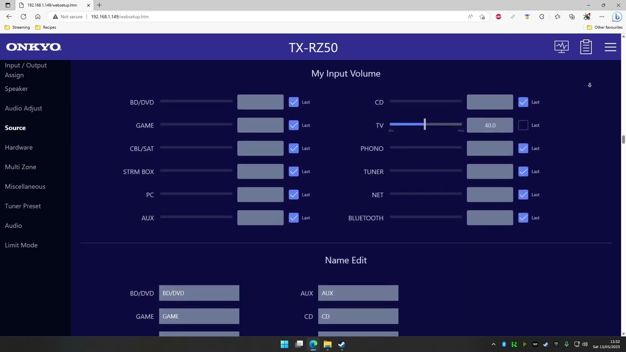 Onkyo TX-RZ50: Scroll-through of the Web Interface