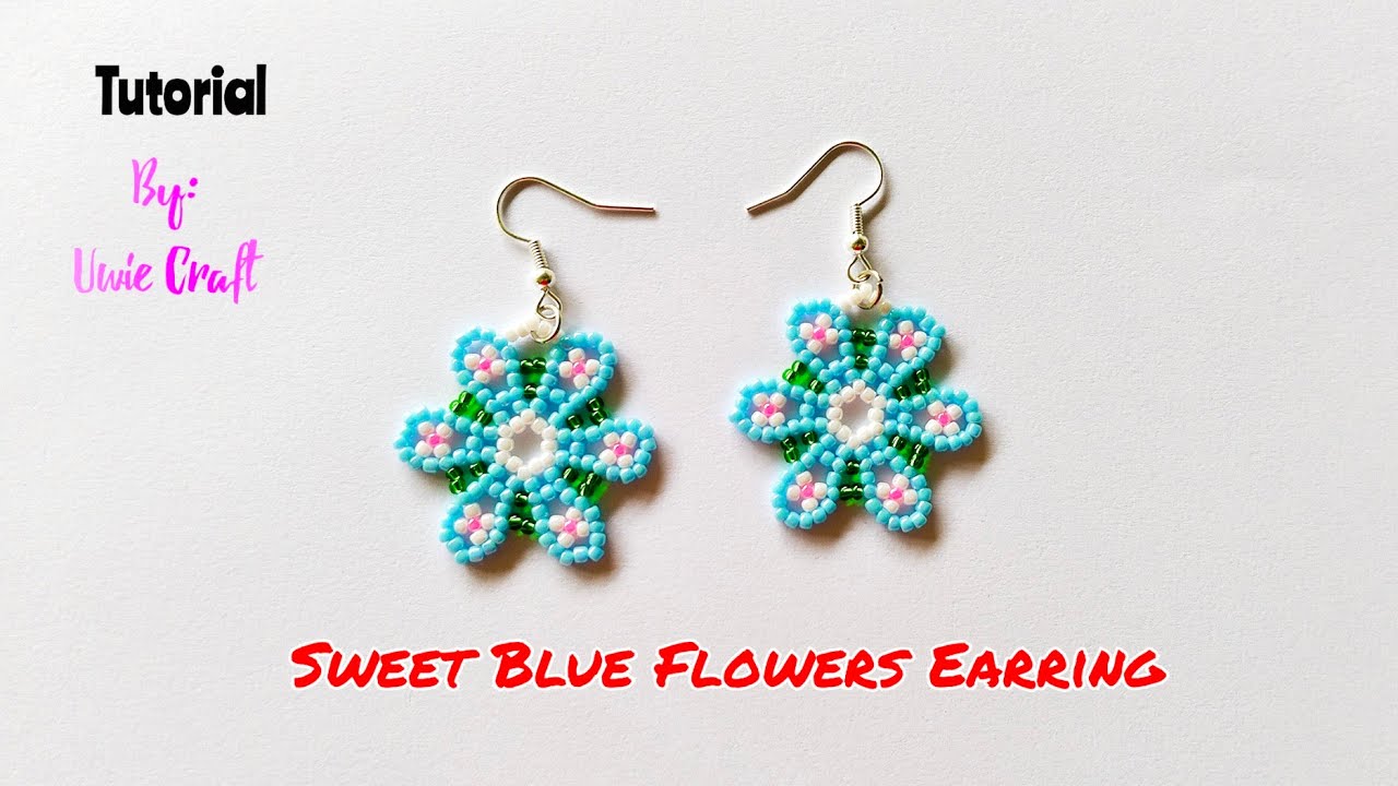 Beading Tutorial: How to Make Seed Beads Huichol Flowers Earring//Sweet Blue Flowers Earring//DIY